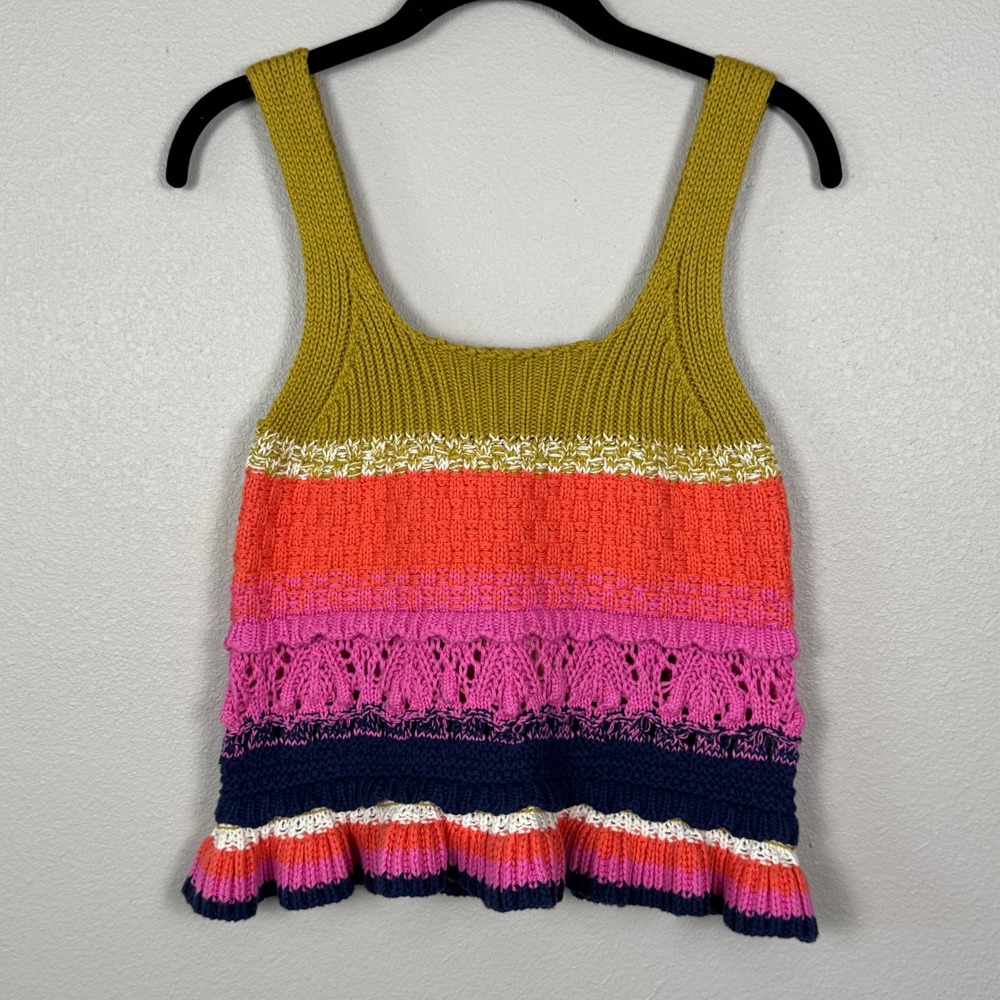 Entro Colorblock Knit Tank Top Peplum Ruffle Boho Crochet NWT Size Small
